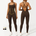 SHINBENE Women One Piece Adjustable Strap Workout Jumpsuits Sleeveless V Back Yoga Rompers