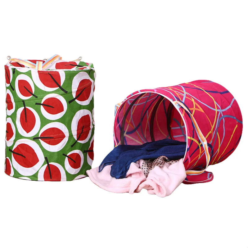 Portable Collapsible Large Capacity Waterproof Laundry Basket Polyester Zip Lid Long Carry Handles for Home Travel Bedroom Use