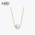Fashion Jewelry Classic Silver Chain 8-9mm Single Round Real Pearl Choker Necklace