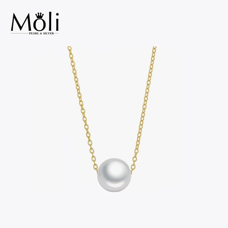 Fashion Jewelry Classic Silver Chain 8-9mm Single Round Real Pearl Choker Necklace
