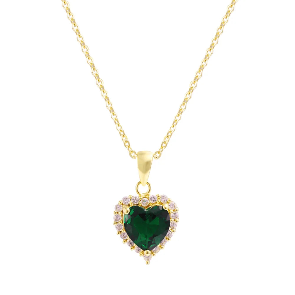 Joyas Fashion Ladies 18k Gold Plated Zircon Heart Pendent Necklace Gemstone Heart Necklace for Girls