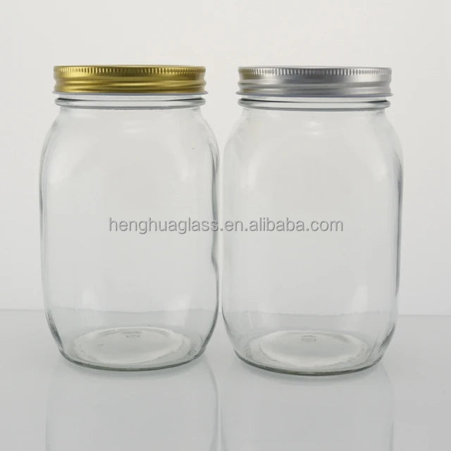32oz square Food Storage Glass Mason Jar 1000ml Wide Mouth Flint Glass Pickles  Jam Chilli Sauce Canned Container Jar with Lid