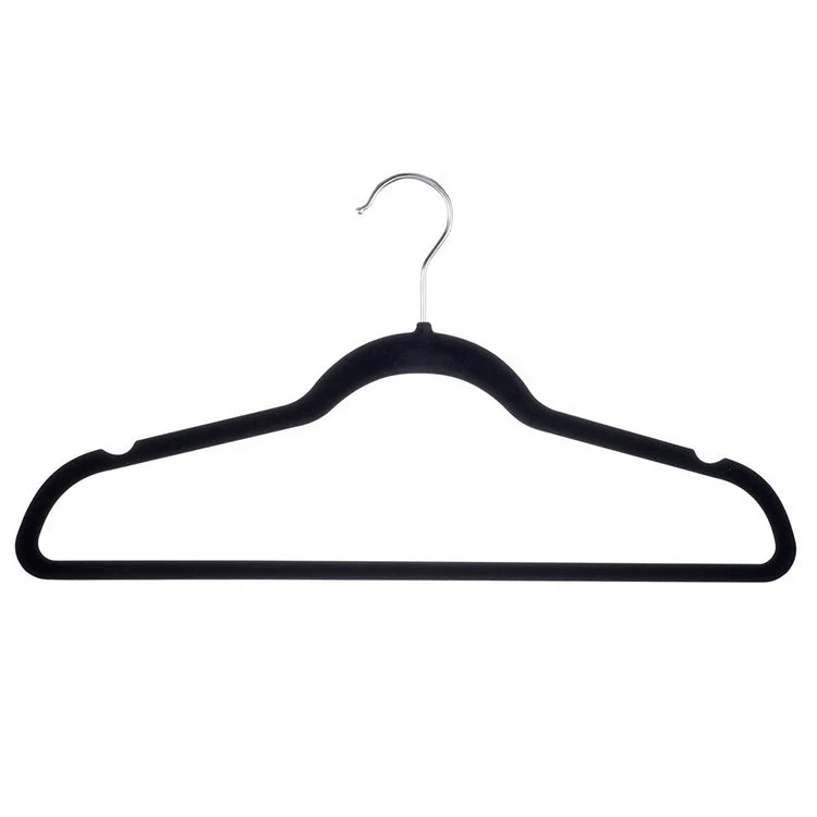 Wholesale Customized Black Non-Slip Velvet Hangers Cheap Plastic Flocking Single Tier Clothes Hanger Velvet Hanger