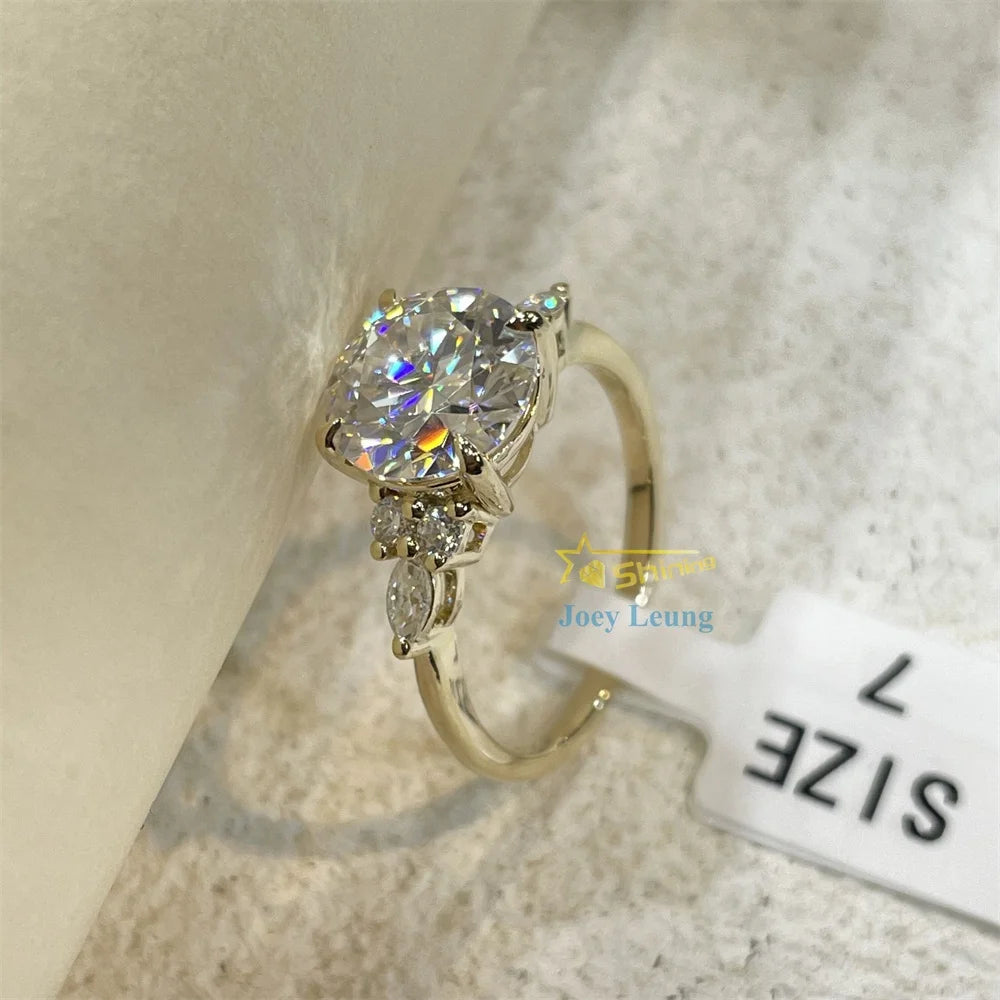 Women Moissanite Diamond Jewelry Solid Gold Silver Trendy Moissanite Wedding Ring Round Brilliant Cut Moissanite Wedding Ring