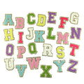 Green Chenille Embroidered Letters Iron on Patch Applique Diy Name Badge Alphabet Sequins Patches for Clothing Bags Accessories