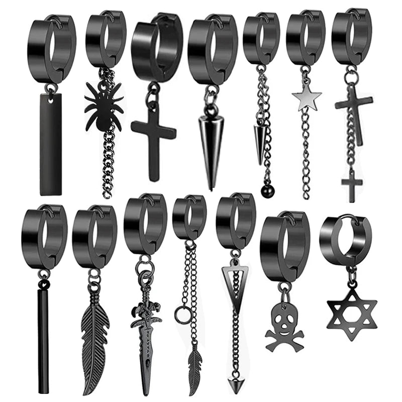 Earrings for Men Wholesales Black Earrings Mens Earrings Stainless Steel Dangle Earrings for Men Women Kpop Earrings Piercing Ho