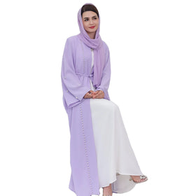 Dubai Turkey Beaded Open Abaya for Women Ramadan Hijab Dress Polyester Kimono Islam Kaftan Fashionable Belted Abayas Muslim