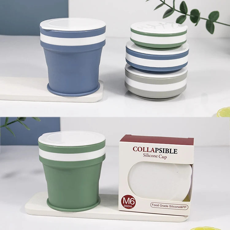 Portable BPA Free Reusable Collapsible Water Bottle Travel Drinking Coffee Mug With Lid Folding Silicone Collapsible Cup