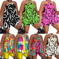 Summer Popular Best Selling Fashion Casual Plus Size Graphic-print Halterneck Sleeveless Top Shorts Set Women