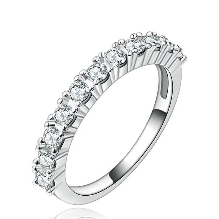 Pretty Classic Imitation Rhodium Plated Brass Daily Wear Half Eternity Women CZ Ring Cubic Zirconia Girls Promise Jewelry Gift