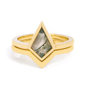 925 Sterling Silver Minimalist  and Recover Gemstone Moss Agate Kite Engagement Geometric Shaped Ring