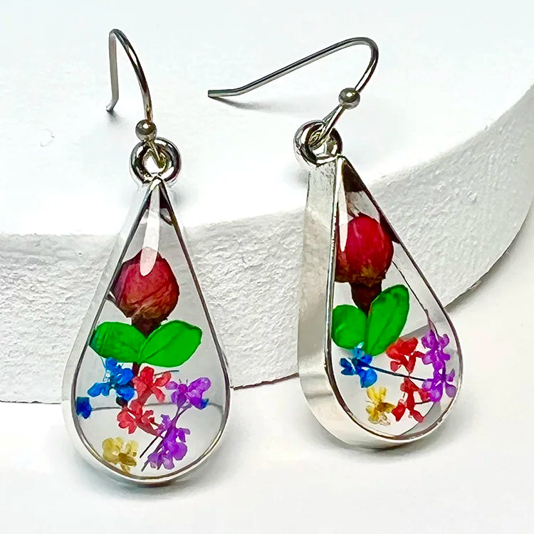 Factory Supplier Real Rose Buds Earrings Waterdrop Rose Flower Earrings Wholesale