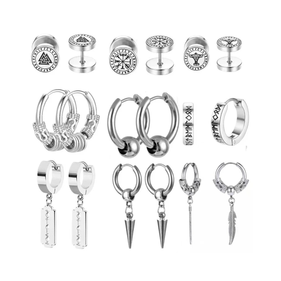 Wholesale Bulk Unisex Animal Jewellery Viking Wolf Stud Hoop Earrings Set for Men Women MegaBDM