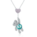 100% 925 Sterling Silver Pink CZ Heart and Cute Bear Animal Pendant Necklaces for Women Silver Jewelry Gift SCN271