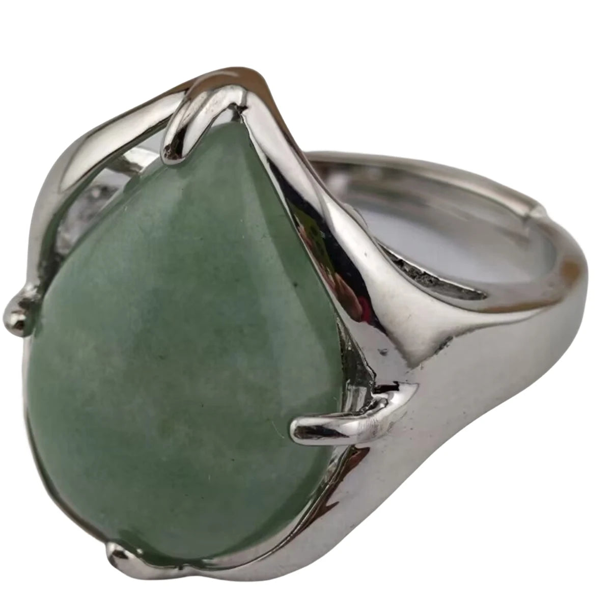 Women's New Design Water Drop Shaped Green Aventurine Gemstone Rings Natural Amethyst Jewelry