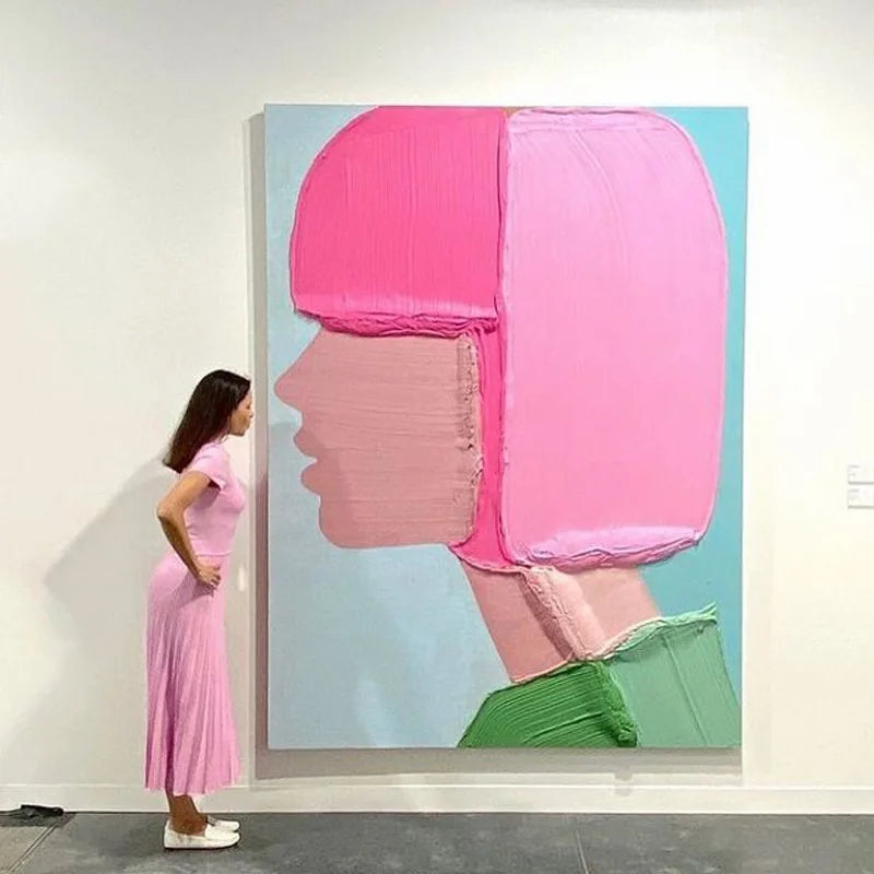 Modern Abstract Girl Texture Painting Ins Style Pure Hand-Painted Oil Canvas Living Room Hallway Decor Silent Style Painting