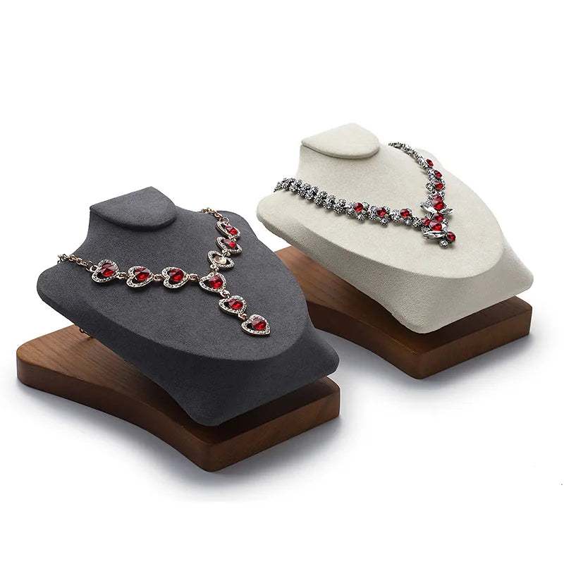 DIGU Wholesale Jewelry Display Stand Custom Handmade Wood Flannelette Beige Mannequin Display Jewelry Necklace Display Prop