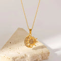 Stainless Steel 18K Gold Plated Zircon Sun Moon Pendant Twist Chain Necklace for Women Wedding & Party Jewelry