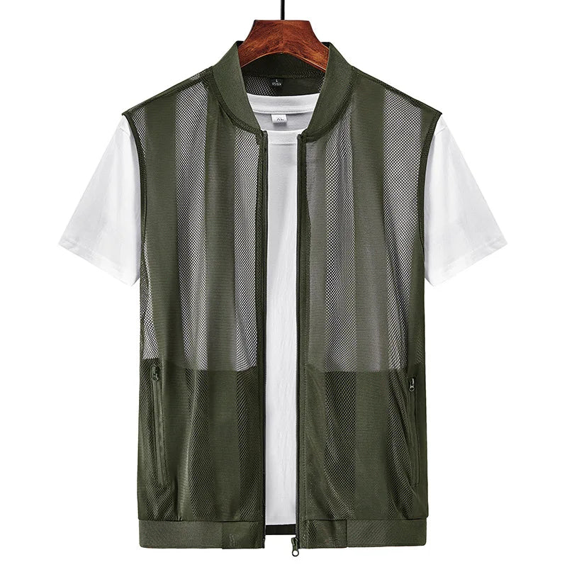 RNSHANGER Summer Men Mesh Hollow Waistcoat Breathable Outdoor Sports Coat High-Quality Design Leisure Vest for Men Not T Shirt