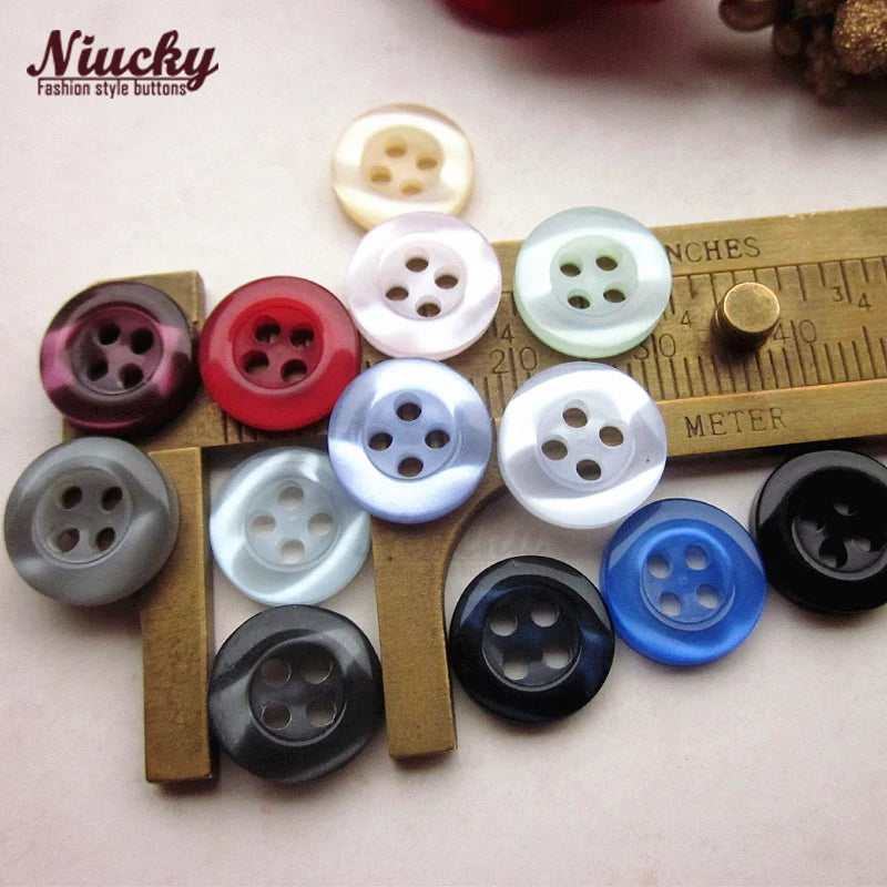 Wholesale Quality 11mm 14 Colors Round Edge 4 Holes Pearlescent Resin Shirt Buttons for Men