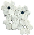 Nero Black and Carrara White Diamond Fan Shaped Hexagon Mosaic Flower Pattern Kitchen Backsplash Marble Mosaic Tiles