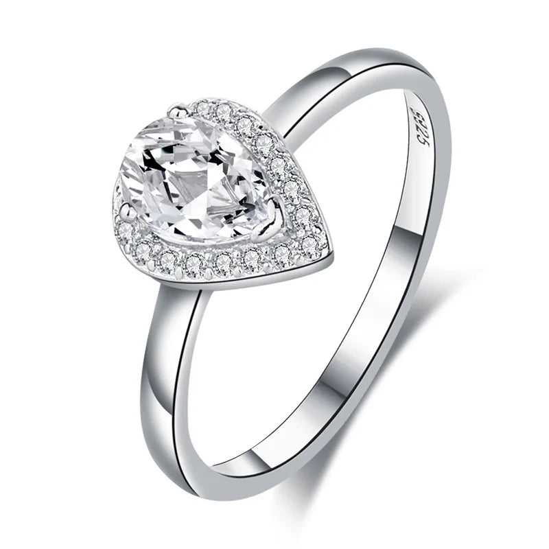Wholesale Women Eternity 925 Sterling Silver Rings Water Drop Shaped Wedding Engagement Ring
