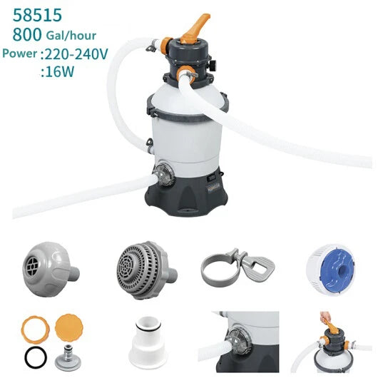 800 Gal/Hour Steel Framed Pool Sand Filter Cleaner Model 58515 for Swimming Pool Water Filtration
