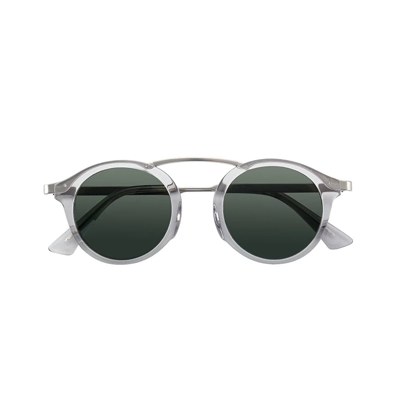 Fashion Round Acetate and Metal Double Bridge Sunglasses Transparent/Brown Frame Polarized Lens