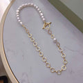 45cm AAAA Grade Baroque Hip-hop Necklace 7-8mm Natural Freshwater White Pearl Gold Plated Universal AB Chain for Men and Women