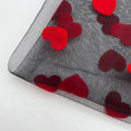 Wholesale 100% Polyester Soft Black Red Heart Wedding Lace Flocking Velvet Design Print Lace Flocking Fabric for Tulle Dress