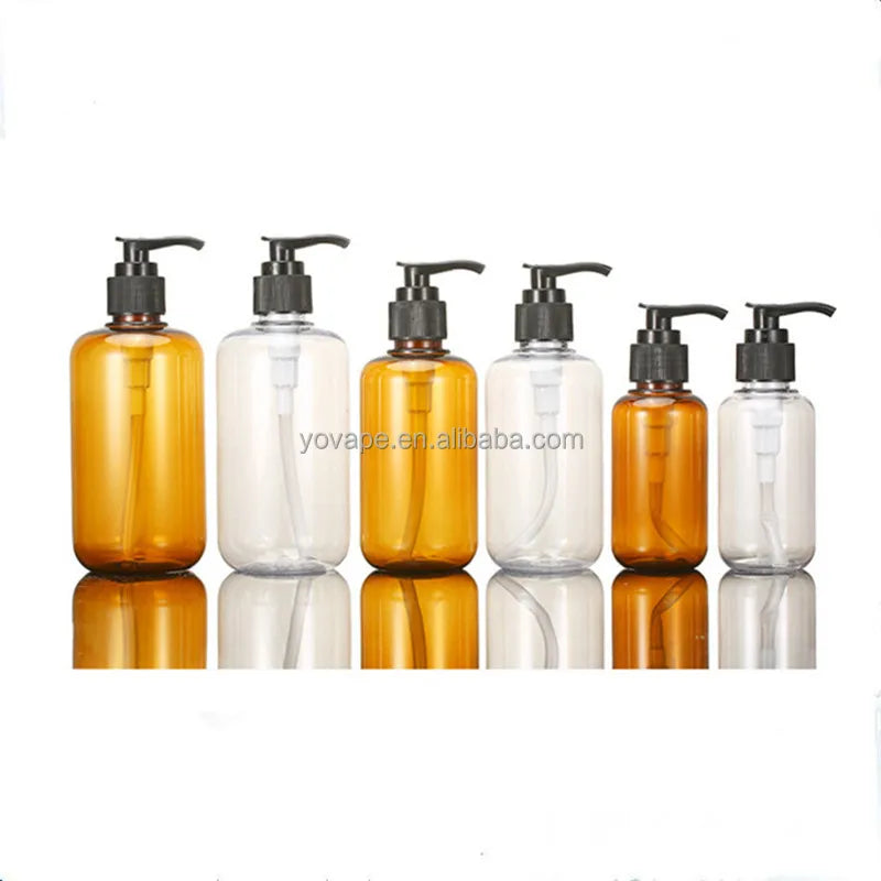 Cosmetic Packaging 100ml 200ml 300ml 8 oz 10 oz PET clear Foam Hotel Shampoo Press Plastic Body Lotion Pump Spray Amber Bottle