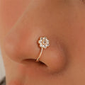 Women's Gold Plated Brass Nose Ring U-Shaped Copper Crystal Zircon Flower Nose Cuff Ear Clip Body Jewelry Without Piercing