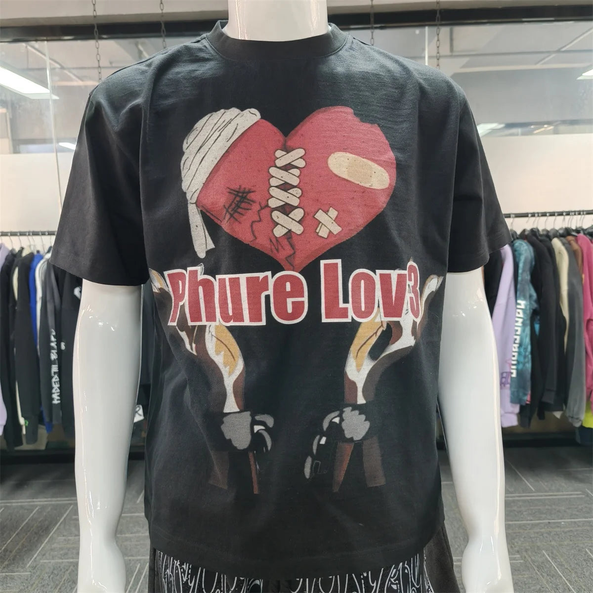 Custom Printing Heavyweight Graphic Cotton Distressed Printing 300 Gsm Fashion Oversized Boxy Screen Tshirt for Men