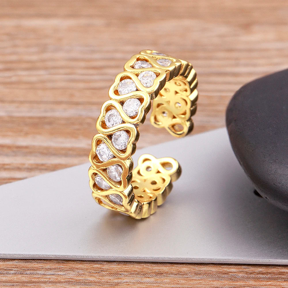 QIKU Trendy Full  Pave ZIRCON Adjustable Opening Rings Gold Color Charm Women Wedding Engagement Jewelry Wholesale Dropshipping