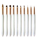 Custom Logo Aurora White Acrylic Handle Gel UV Painting Drawing Nail Brush Nylon Liner Oval Flat Oblique 3D Acrylic Nail Brush