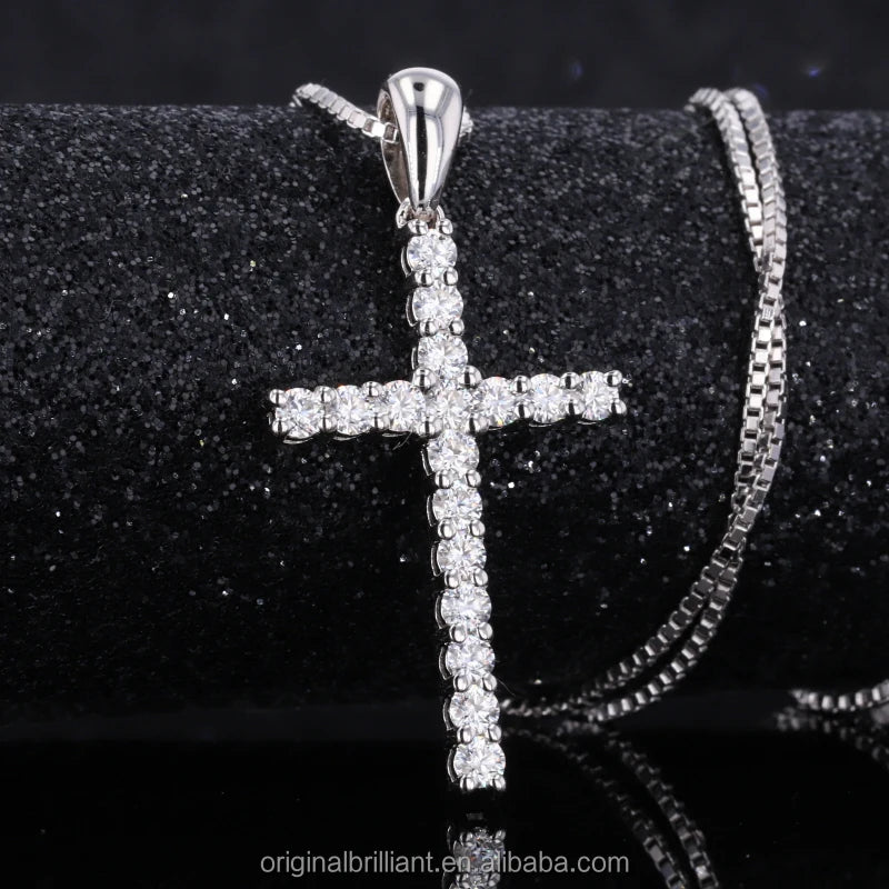 Starsgem 18K Gold Jewelry Small Size Moissanite Cross Shape Nexcklace for Women