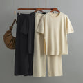 One Size Fashionable Knit Set for Women's Mid Length Solid Color Loose Split Knit Shirt+high Waistband Pants Two-piece Set