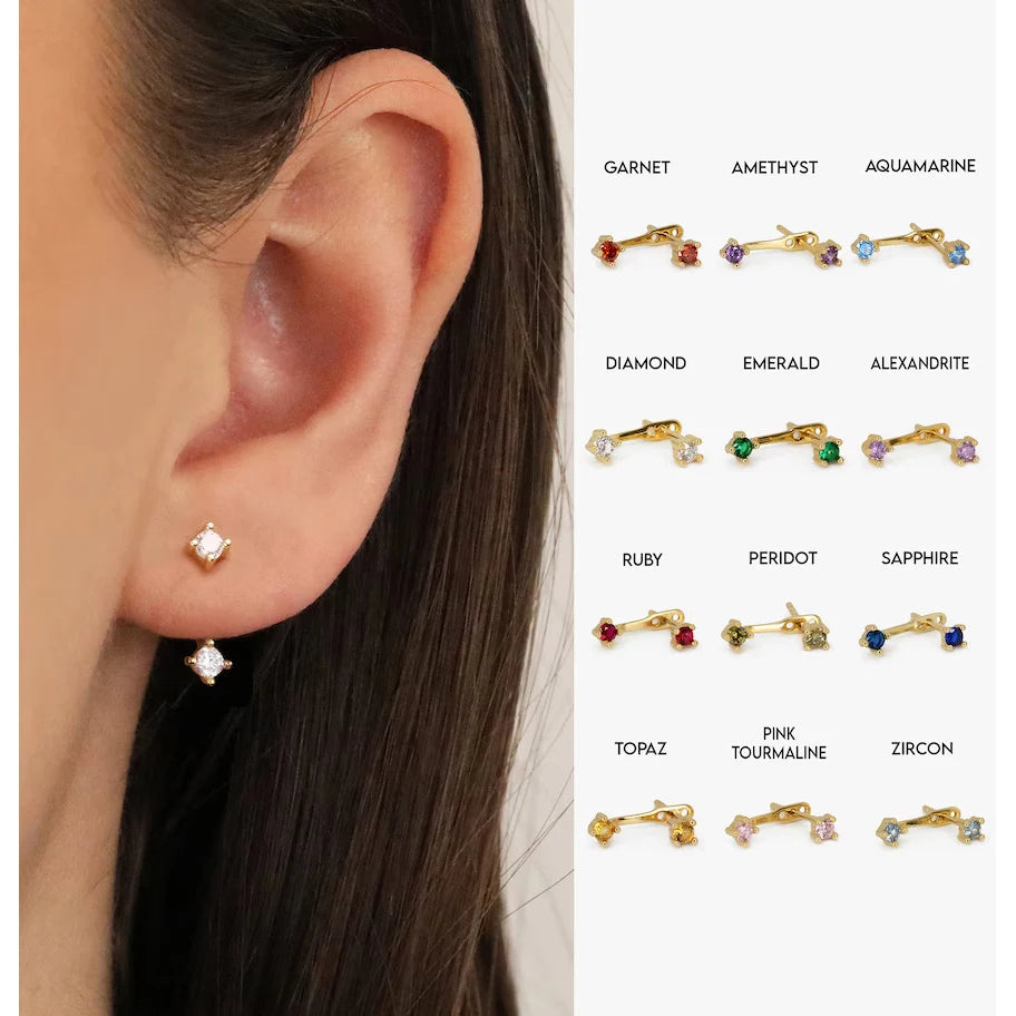 Dainty Front Back Earrings Minimal Gold Plated Zirconia Stone Ear Jackets Handmade Studs Jewelry