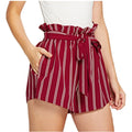 Spring and Summer New Loose Fashion Shorts Casual Striped Ladies Shorts Elastic Belt Waist Slim Casual Lace-up Pants 10%