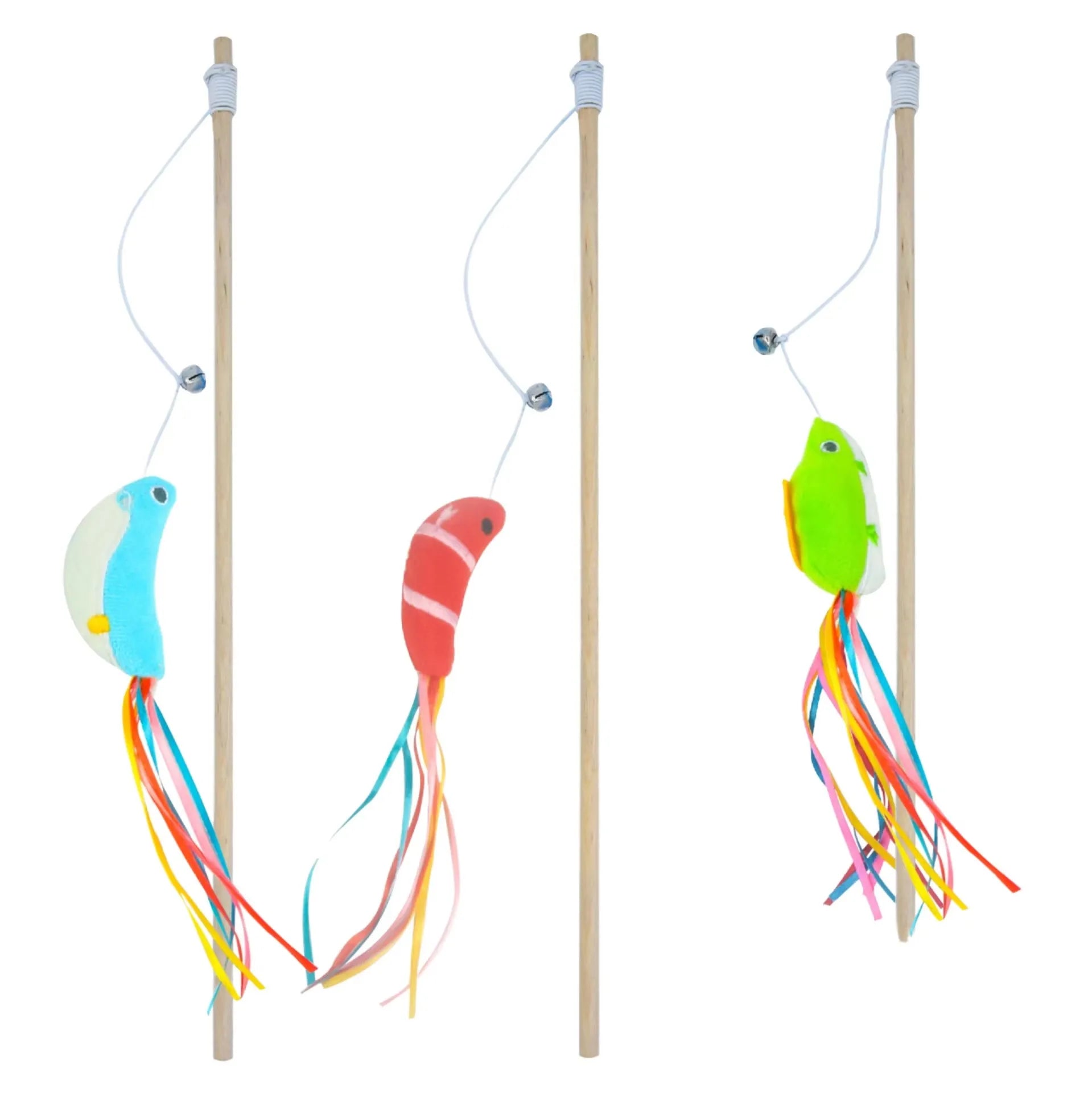Wholesale Pet Supplies Colorful Plastic Cat Teaser Interactive  Fish Toy with Bell and Tassel