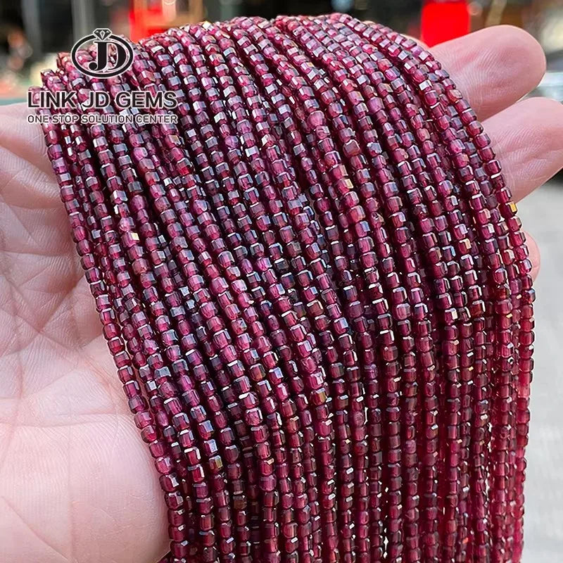 JD 2mm Tiny Size Gemstone Loose Faceted Square Stone Beads Natural Garnet Faceted Square Beads for DIY Jewelry Accessories