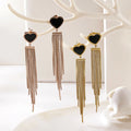 Stainless Steel Gold Plate Heart Charm  Bohemian Earrings Tassel Fringe Earring Jewelry for Women