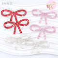 New Self Adhesive Mini Size 3*5.7cm Shiny  Pink Red  Rhinestone Small Bow Knot Patch for Clothes Bag Decoration