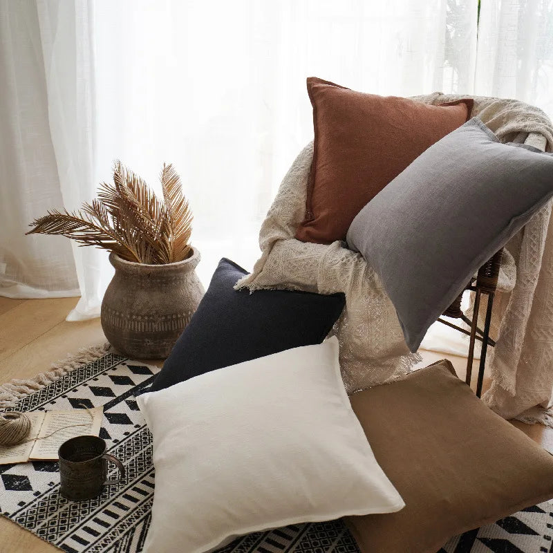 European Country Style Solid Custom Cotton Linen Sand Washed Geometric Plant Vintage British Pillow Cushion Cover Home Hotel