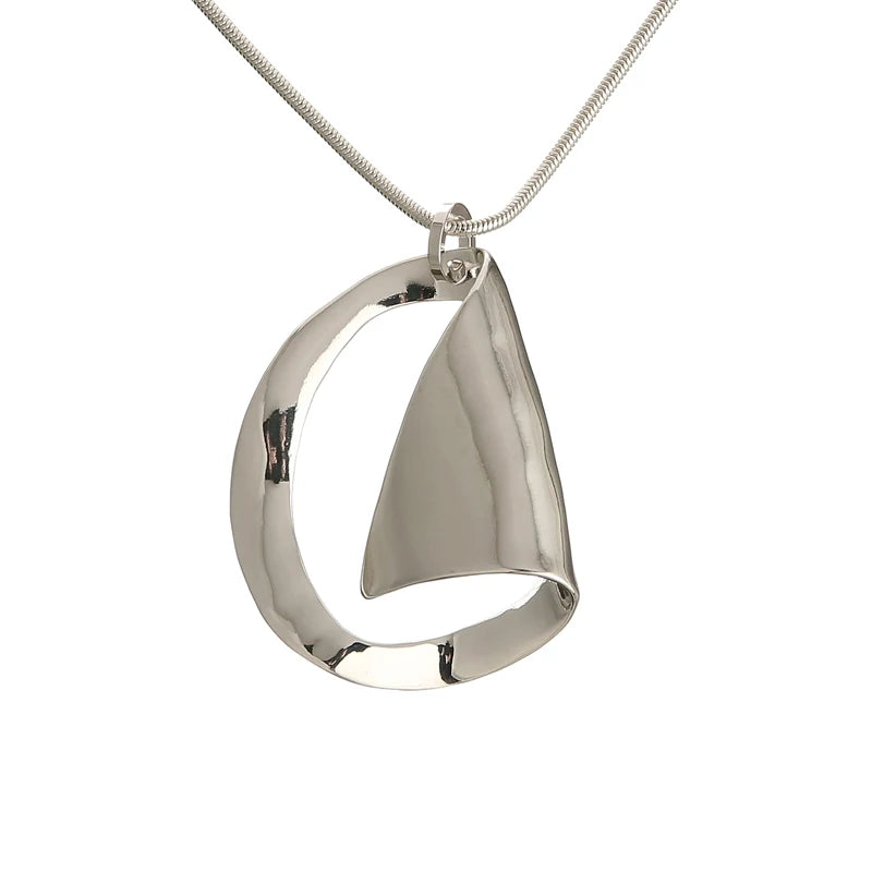 Minimalist Irregular Snake Chain Geometric Oval Women Pendant Necklace