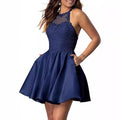 Halter Neck Lace Appliques Crystals Mini Cocktail Prom Party Graduation Gown Homecoming Short Dresses