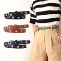 JULUN Belt Manufacturer Multi-Color Designer Belts Women Thin Black Leather Belt Silver Buckle Eyelet Adjustable for Jeans Pants