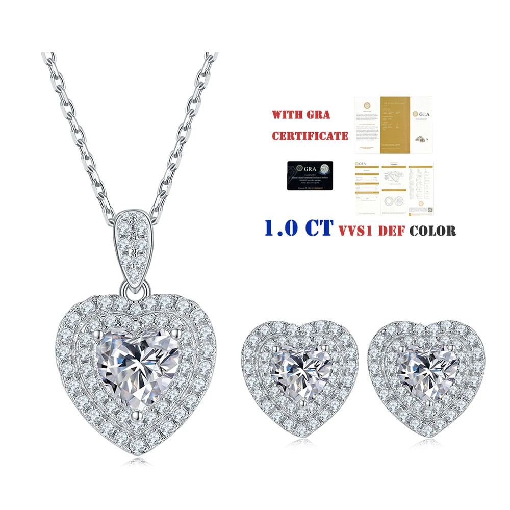 T93 Abiding Jewelry Heart Shape Stone 925 Sterling Silver Double Halo Moissanite Diamond Women Jewellery Set