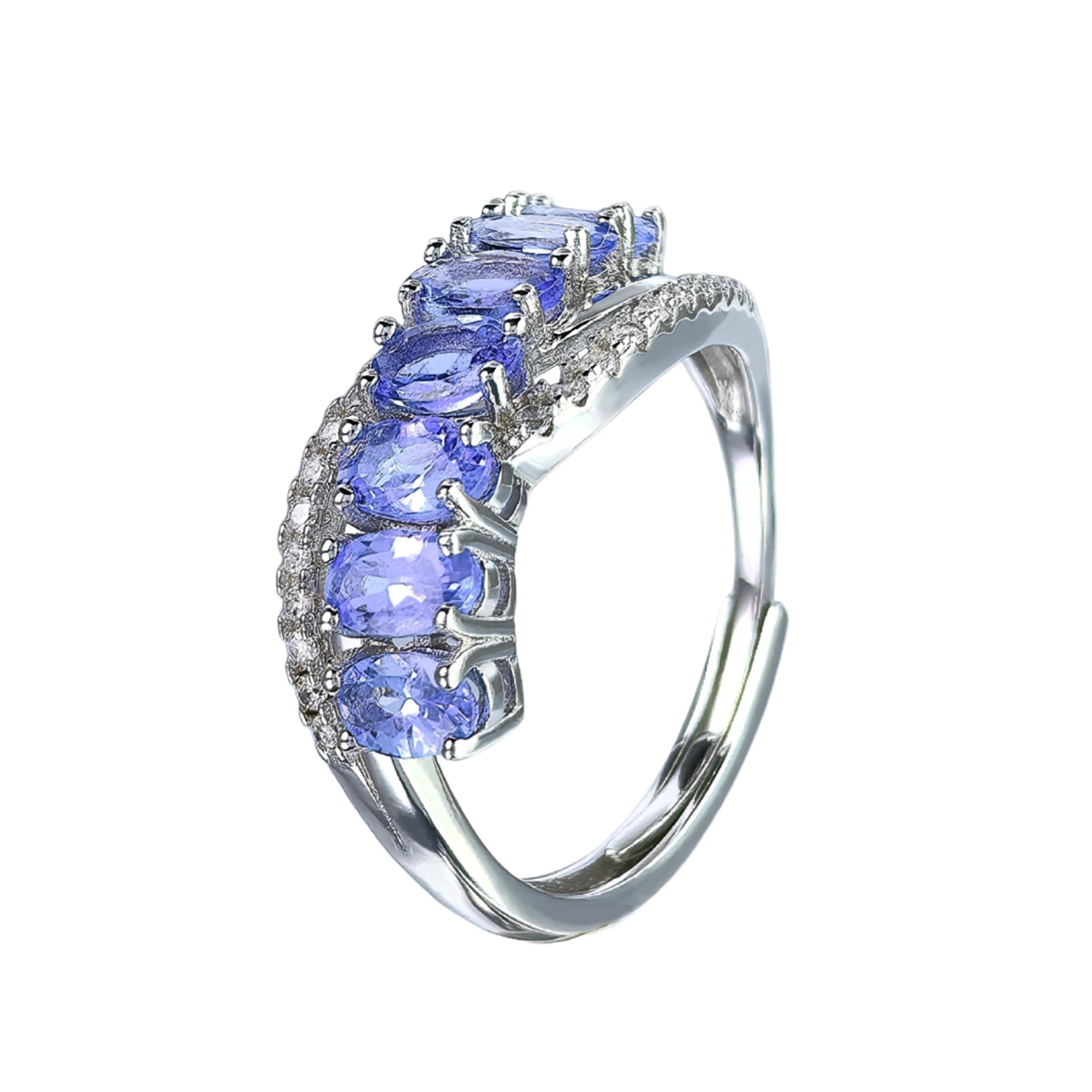 Graceful Rhodium Plated 925 Silver Jewelry Natural Tanzanite Ring for Women Birthday Gift Daily Wear
