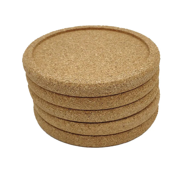 Custom Round Wood Absorbable Drink Cork Coasters Trays Cup Blanks Wooden Mat Pot Holder Resistant Reusable Durable Saucers